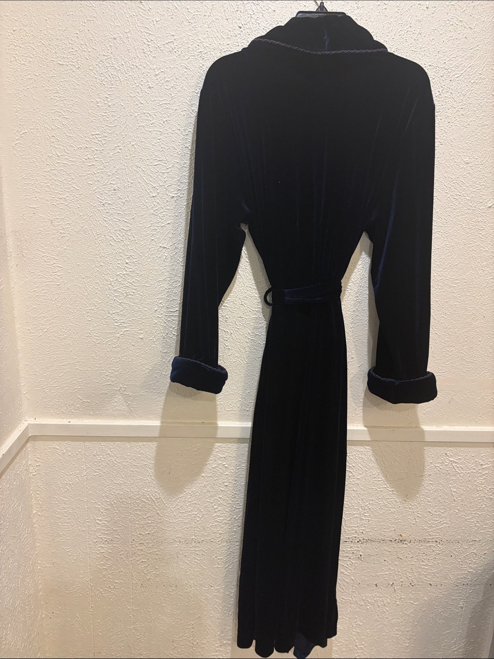 Velvet Long Robe with Shawl Collar - Navy - Picture 3 of 3